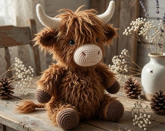 Highland Cow Crochet Pattern PDF | Shaggy Amigurumi Cow Plush Toy Tutorial | Digital Download