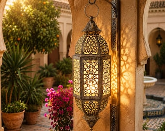 Moroccan Lantern Wall Light, Arabian Hanging Lantern, Islamic Decor Lamp, Oriental Outdoor Lighting