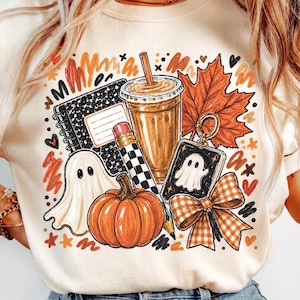 Fall Aesthetic PNG, Cute Ghost Pumpkin Design, Coquette Autumn Sublimation, Pumpkin Spice Graphic, Trendy Fall Digital Download