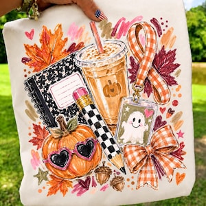 Fall Teacher PNG, Cute Ghost Teacher Design, Pumpkin Spice Teacher Shirt, Coquette Autumn Sublimation, Back To School Digital Download