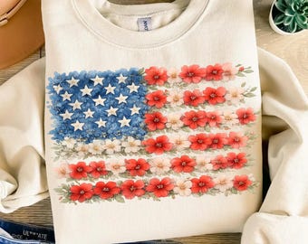 Kokietka Amerykańska Flaga PNG, Kwiatowa Patriotyczna Akwarela Flaga USA, Amerykański Wzór Sublimacji Vintage, Koszulka 4 lipca PNG