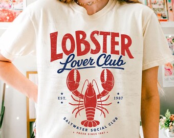 Club für Hummerliebhaber, Küstenhummer-Shirt-Design, Vintage-Meeresfrüchte-Grafik-T-Shirt-Druck, Nautischer Sommer-Sublimationsdruck