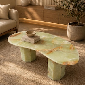 Groene onyx eettafel natuursteen luxe edelsteen meubels moderne woonkamerinrichting