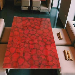 Natural Red Agate Stone Dining Table Artisan Gemstones Elegant Modern Designer Kitchen Slab