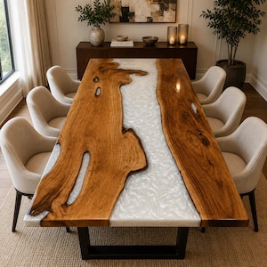 Table à manger en résine époxy blanche, dalle de cuisine, plan de travail pour couloir, décoration intérieure Live Edge