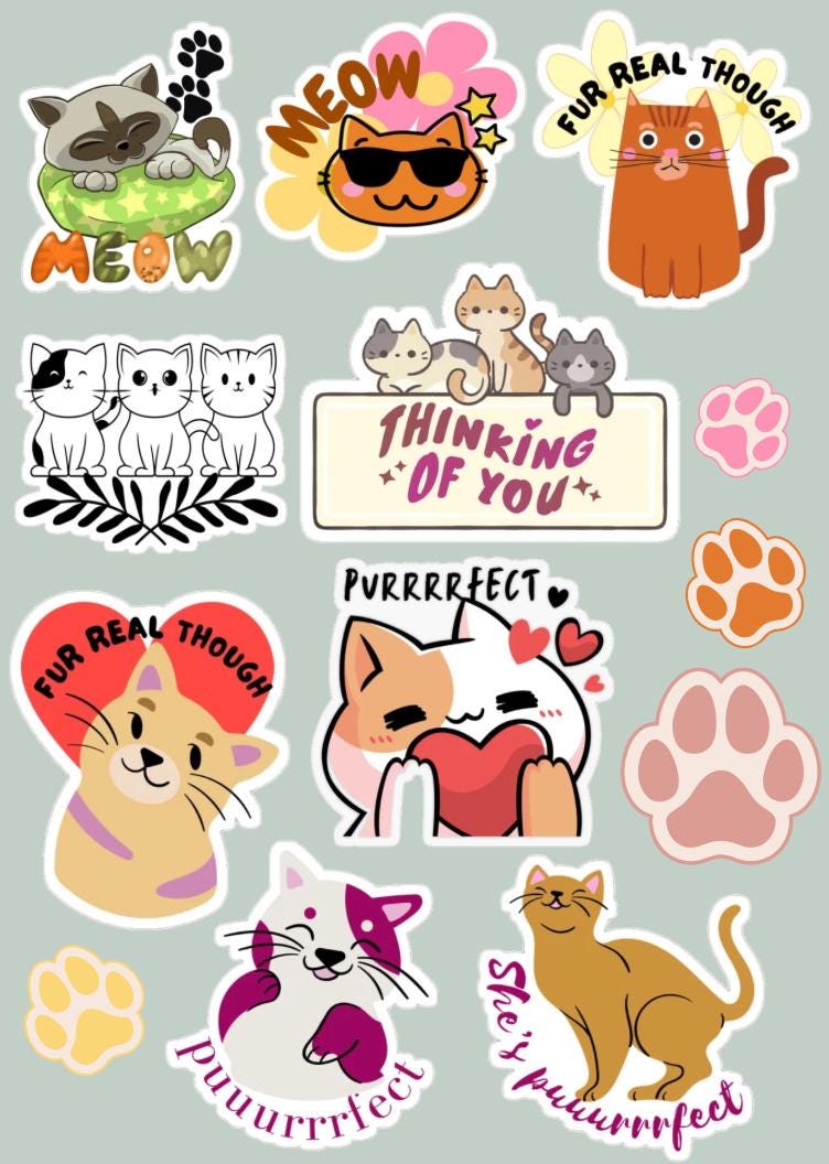 Printable Cat Stickers, Kitty Designs, PNG SVG PDF Files - Etsy Australia