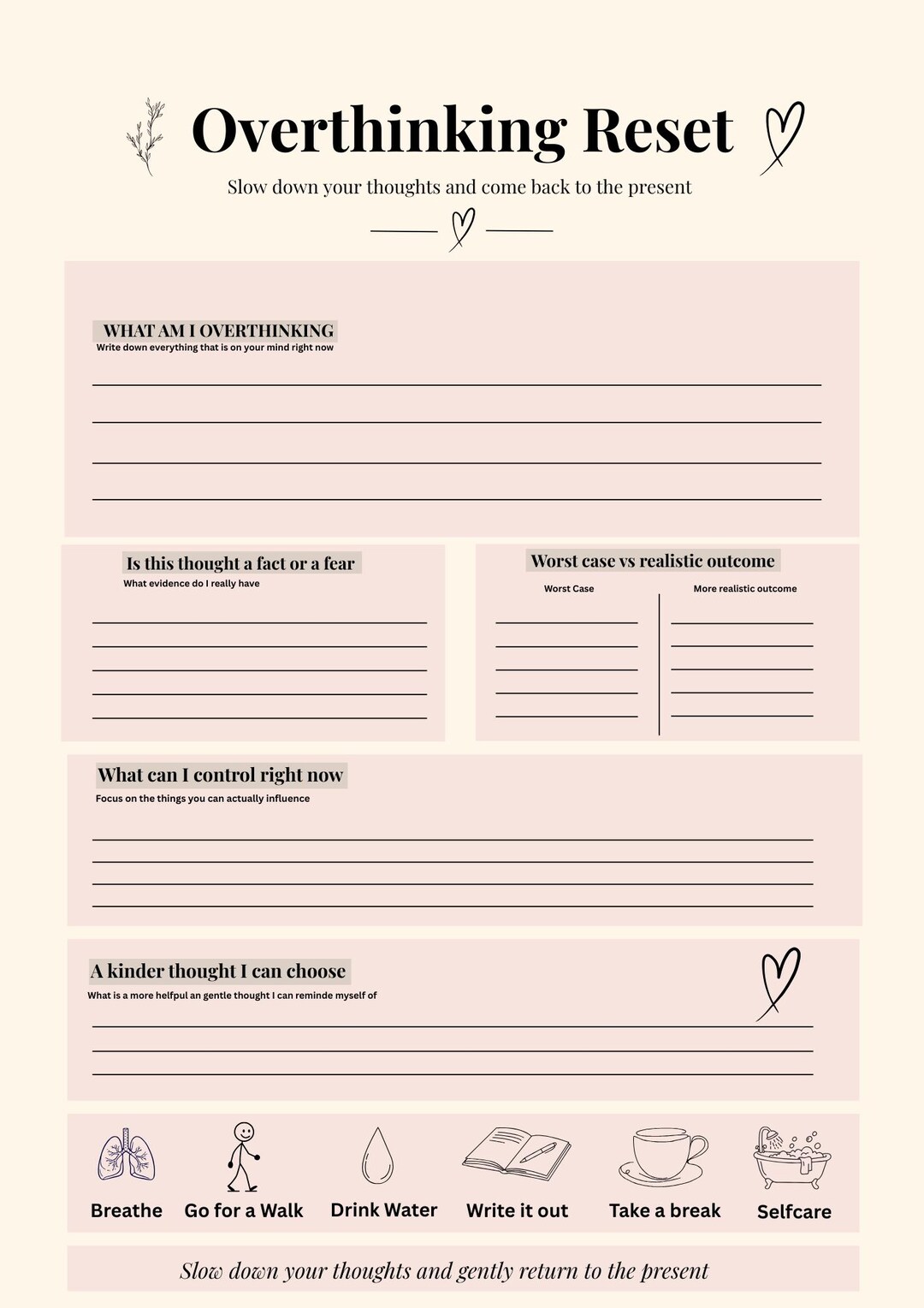 Overthinking Reset Worksheet I Printable A4 I Self Care Journal I ...