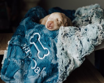 Personalized Icy Morn Wild Rabbit Minky dog kitty Blanket, Blue Dog Blanket, Paw Puppy Blanket, Personalized Dog Blanket, Personalized Cat