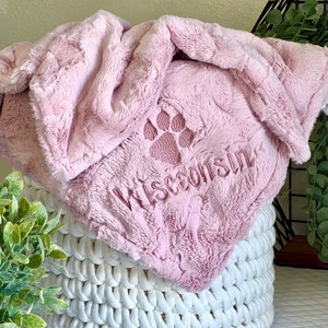 Personalized Paw Print Blanket, Double Sided Rosewater Hide Dog Blanket, Pink Paw Print Puppy Blanket, Small Size (18&quot;x22&quot;)