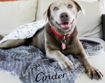 Personalized Paw Print Blanket, Black Snow Owl and You Choose Minky Dot Print Dog Blanket, Pink Paw Print Puppy Blanket, Black pet blanket