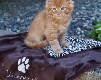 Personalized Pet Blanket, Classic Flat Leopard with Minky Back, Custom Pet Gift, Dog Accessory, Cat Accessory, Leopard Print Blanket