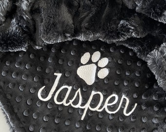 Personalized Black Glacier Print dog Blanket, Black Paw Print Dog Blanket, Paw Puppy Blanket, Personalized Dog Blanket