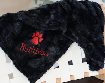 Personalized Black Glacier Dog Blanket, Black Paw Print Dog Blanket, Paw Puppy Blanket, Embroidered Dog Blanket