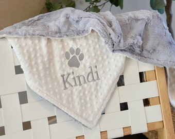 Personalized Gray Hide Print Embroidered Pet Blanket, Neutral Gray Dog Blanket, Gray Cat Blanket