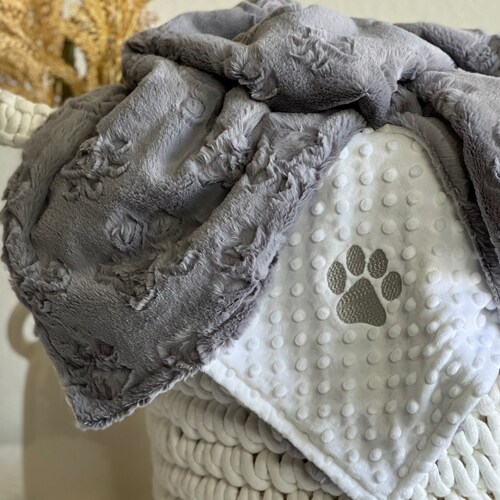 Personalized Paw Print Blanket Gray Paw Print Dog Blanket Etsy