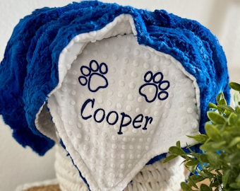 Personalized Royal Blue and You Choose Minky Pet Blanket, Paw Puppy Blanket, Christmas Gift for New Puppy, Ultra Soft Blue Dog Blanket