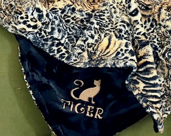 Tiger Bengal Personalized Cat Blanket, Custom Pet Blanket, Crate Blanket, Scent Blanket, Custom New Kitty Home Gift, Ultra Soft Pet