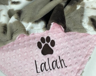 Personalized Brown Sugar Pony dog Blanket, Cow Paw Print Dog Blanket, Paw Puppy Blanket, Personalized Dog Blanket