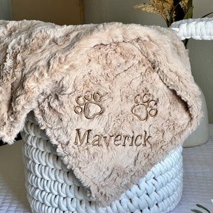 Latte Glacier Personalized Paw Print Blanket, Paw Print Dog Blanket, Puppy Blanket, Personalized Dog Blanket, Extra fluffy dog blanket