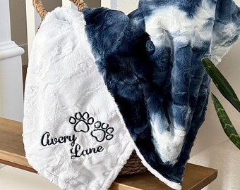 Personalized Blue Print Sorbet Dog Blanket, Embroidered Dog Blanket, Scent Puppy Blanket, Personalize Dog Blanket, Blue New Puppy Gift