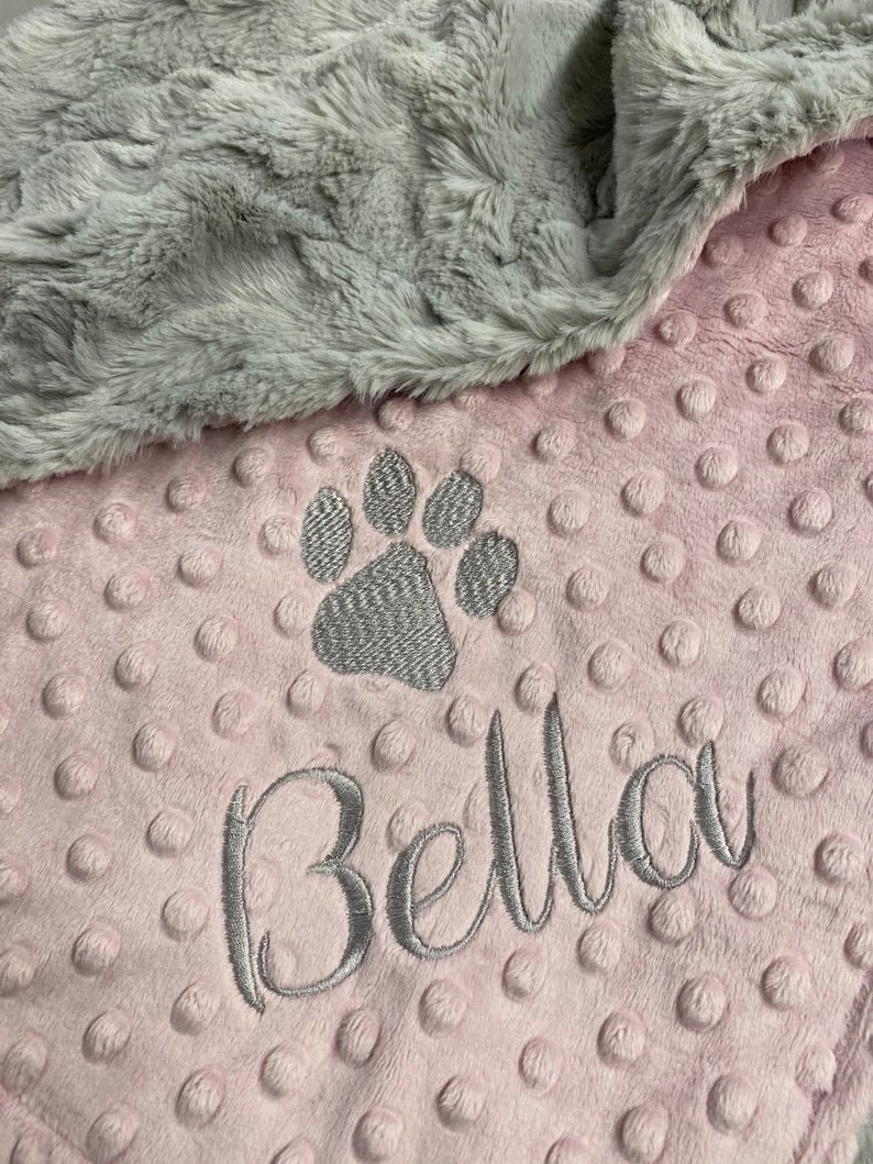 Personalized Gray Hide Print Dog Blanket Gray Paw Print Dog Etsy