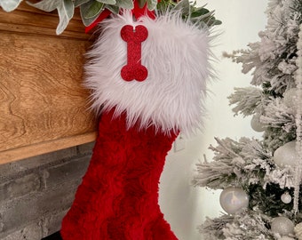 Puppy Dog Cat Christmas stocking, Red Christmas stocking, Personalized Dog Christmas Gift stocking, Minimalist Christmas Home Decor