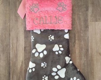 Paw Print Dog Stocking, Dog Christmas Stocking, Paw Print Christmas Stocking, Personalized Pet Christmas Stocking, Dog Christmas Stocking