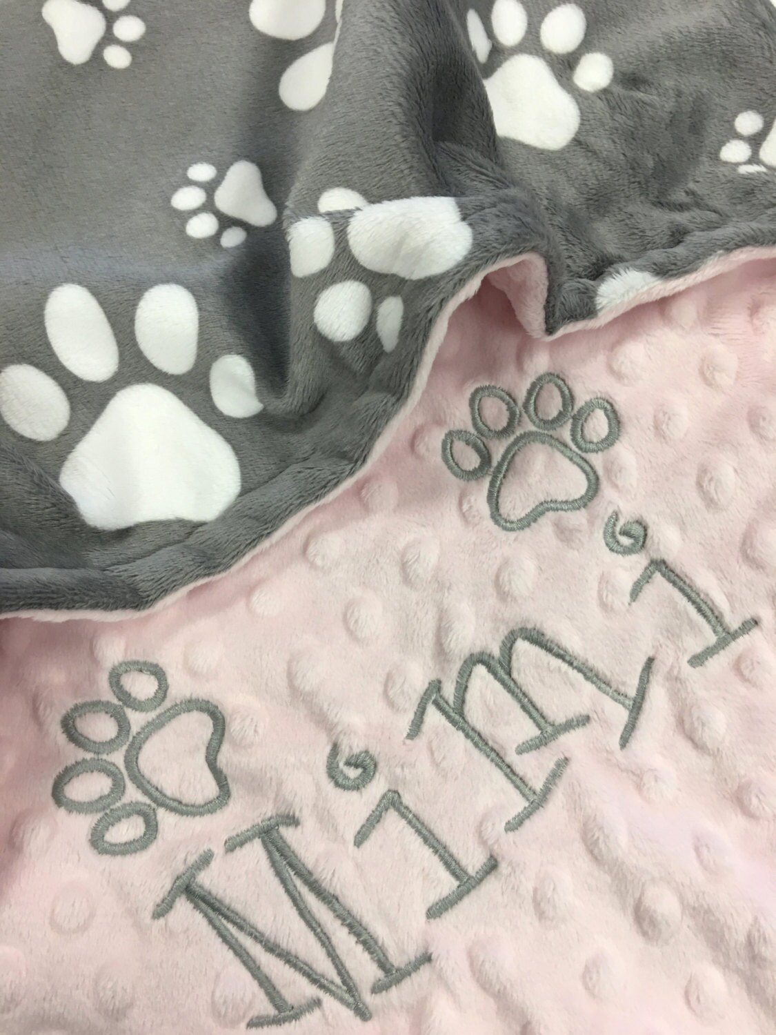 Personalized Paw Print Blanket Gray Paw Print Dog Blanket Etsy