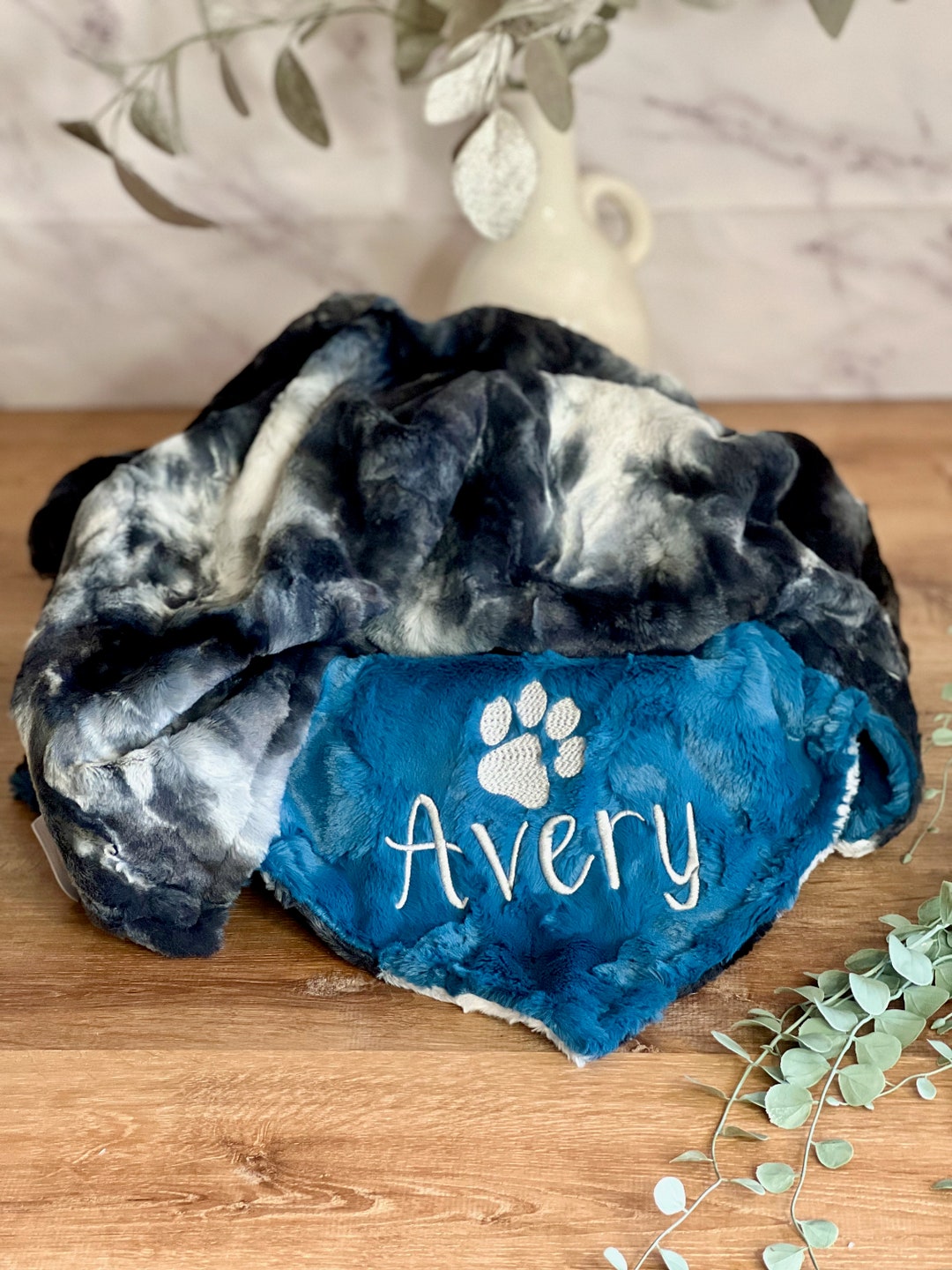 Personalized Soapstone Sorbet Print Dog Blanket, Paw Print Dog Blanket