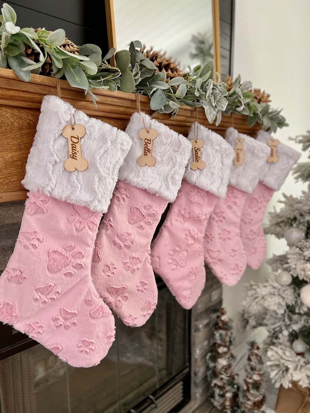 Puppy Dog Christmas Stocking, Blush Pink Christmas Stocking