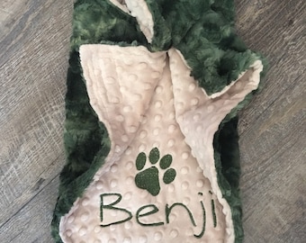 Personalized Paw Print Blanket, Hunter Green Galaxy Blanket, Paw Print Puppy Blanket, Personalized Dog Blanket