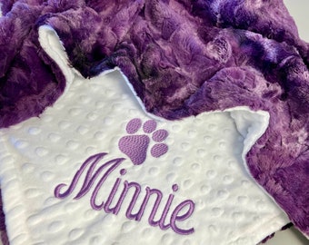 Personalized Plum Purple Galaxy with Minky Dot dog cat Blanket, Gray Dog Blanket, Paw Puppy Blanket, Personalized Dog Blanket