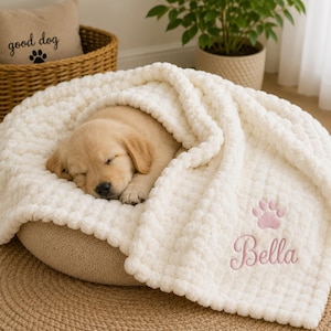 Personalized Dog Blanket, Custom Pet Blanket, Embroidered Puppy Blanket, Soft Plush Dog Throw, Cat Blanket, Pet Gift, Cozy Dog Bed Blanket