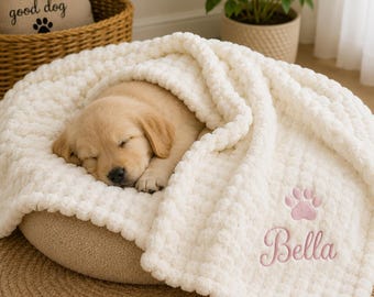 Personalized Dog Blanket, Custom Pet Blanket, Embroidered Puppy Blanket, Soft Plush Dog Throw, Cat Blanket, Pet Gift, Cozy Dog Bed Blanket