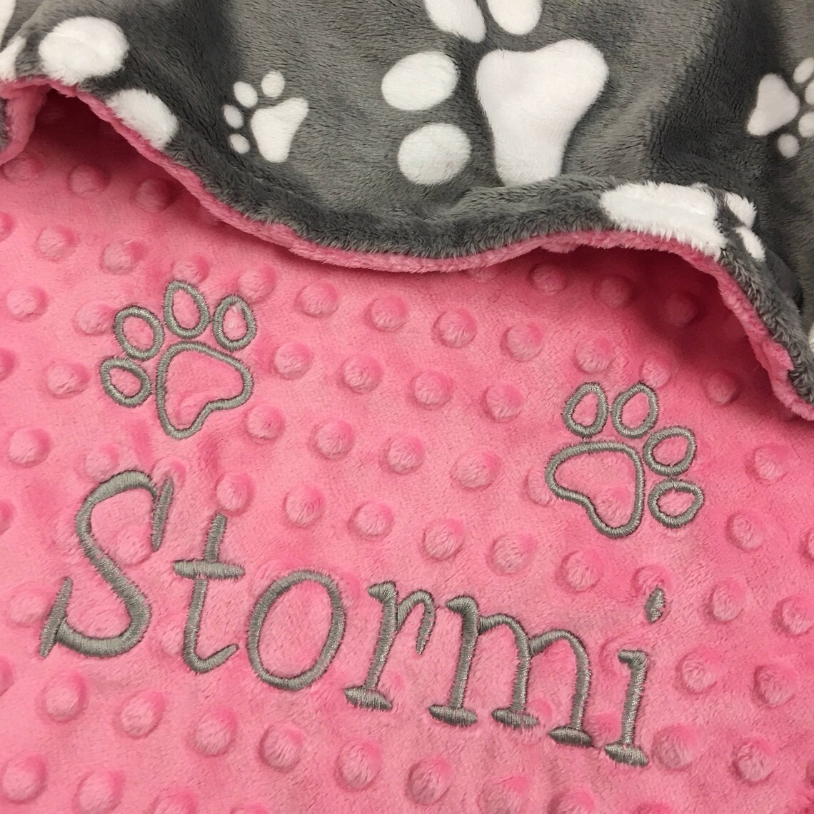Personalized Paw Print Blanket Gray Paw Print Dog Blanket Etsy