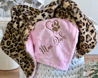 Personalized Pet Blanket, Leopard Sand with You Choose Minky Back, New Puppy Gift, New Kitten Gift, Dog Accessory, Dog Blanket