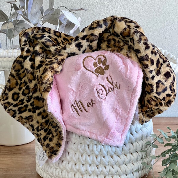 Personalized Pet Blanket, Leopard Sand with You Choose Minky Back, New Puppy Gift, New Kitten Gift, Dog Accessory, Dog Blanket