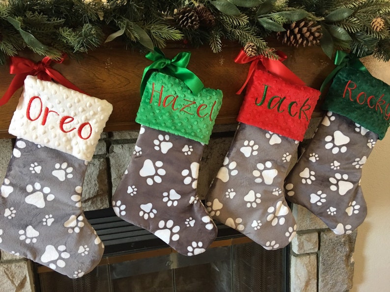 Paw Print Dog Stocking, Dog Christmas Stocking, Paw Print Christmas Stocking, Personalized Pet Christmas Stocking, Dog Christmas Stocking image 1