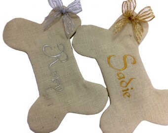 Dog Bone Christmas Stocking, Burlap Dog bone Christmas Stocking, Personalized Pet Christmas Stocking, Dog Bone Christmas Pet Stocking