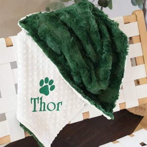 Personalized Evergreen Glacier, Green Paw Print Blanket, Paw Print Dog Blanket, Puppy Blanket, Embroidered Pet Blanket, Green Pet Blanket