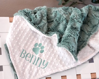 Wild Rabbit Artichoke Personalized Paw Print Blanket, Paw Print Dog Blanket, Puppy Blanket, Embroidered Pe Blanket, Green Dog Blanket