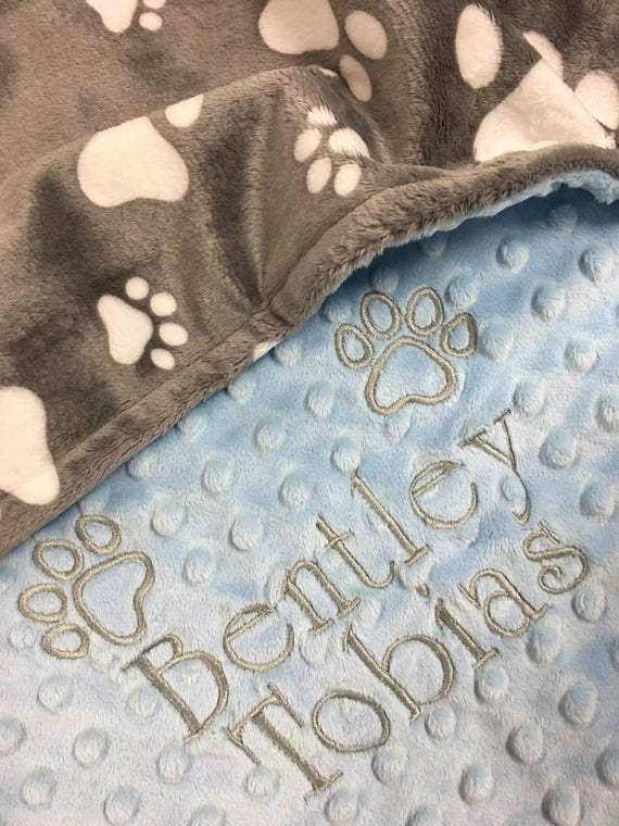 Paw Print Blanket Gray Paw Print Dog Blanket Pink Paw Print Etsy