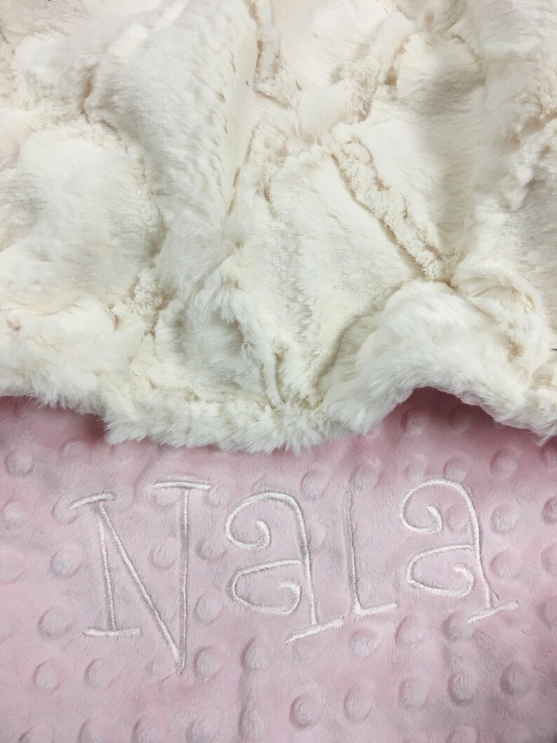 Personalized Pet Blanket Large Size optional Ivory Pink Dot Minky Back