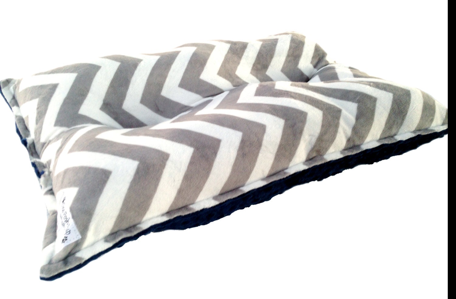 Dog Crate Mat Gray and White Chevron Minky with Navy dot Minky Etsy