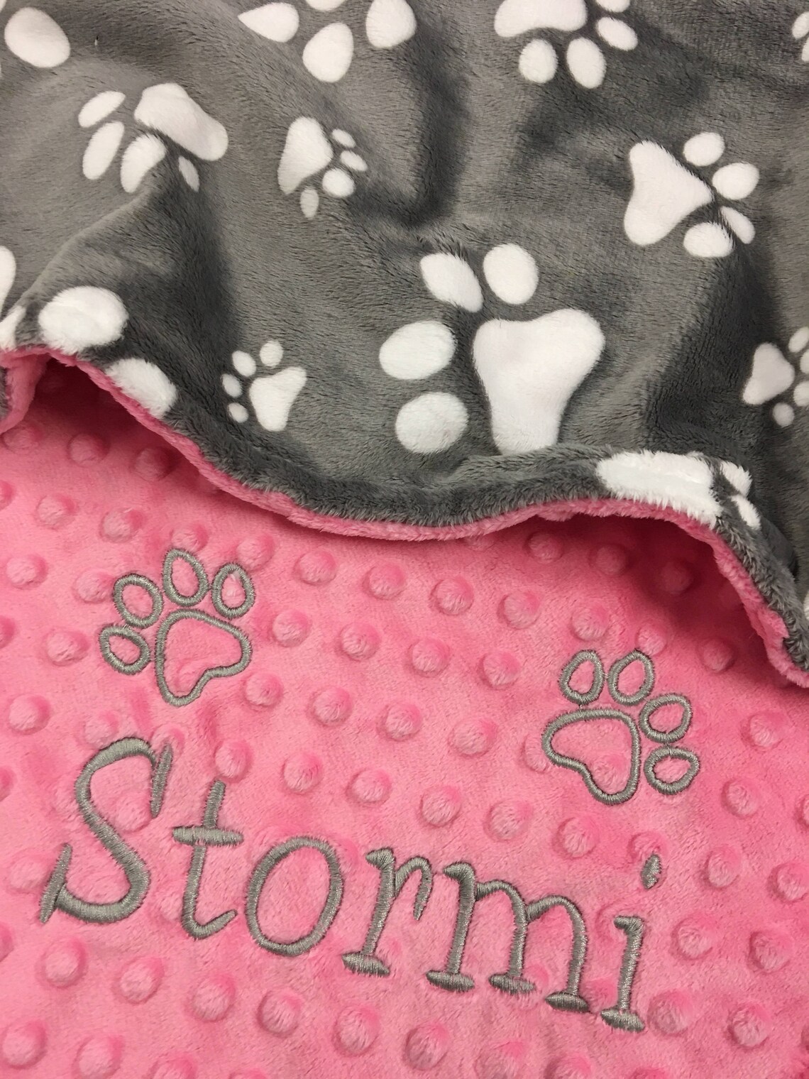 Personalized Paw Print Blanket Gray Paw Print Dog Blanket Etsy