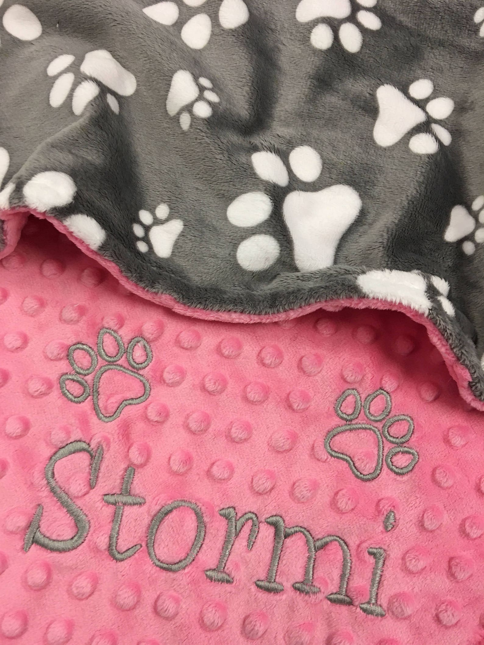 Personalized Paw Print Blanket Gray Paw Print Dog Blanket Etsy