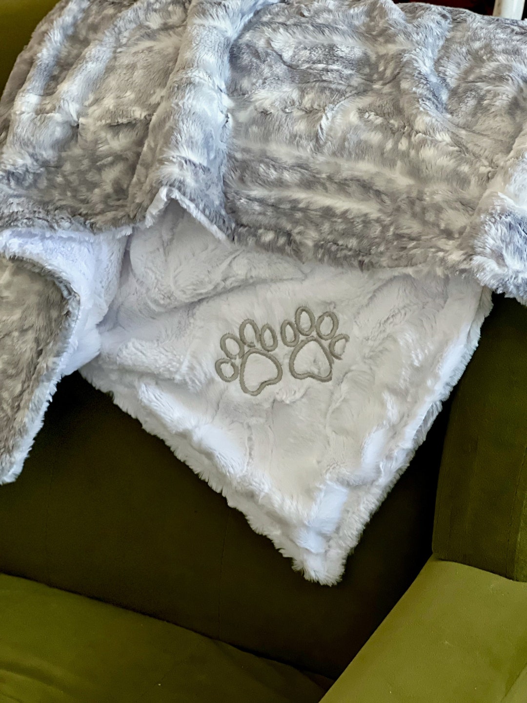 Personalized Paw Print Dog Blanket Silver Fawn and You Choose Etsy