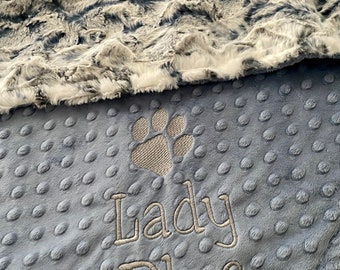 Personalized Paw Print Blanket,  Navy Snowy owl and you choose minky dot side, Paw Print Dog Blanket,