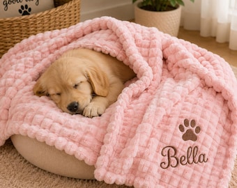 Personalized Dog Blanket, Custom Pet Blanket, Embroidered Puppy Blanket, Soft Plush Dog Throw, Cat Blanket, Pet Gift, Cozy Dog Bed Blanket