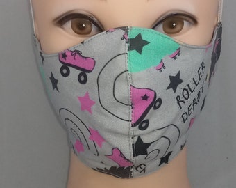 Grey Roller Derby 100%Cotton Face Mask with Filter Pocket